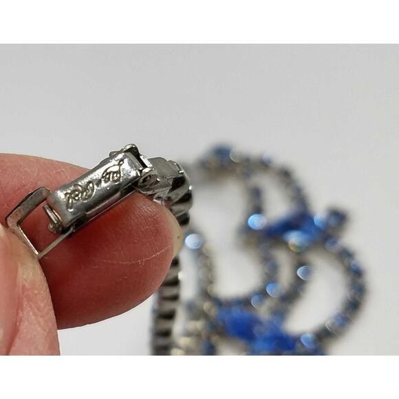 Vintage La Rel Blue Rhinestone Necklace 1950s Prong Set Bridal Prom Jewelry - Picture 7 of 10